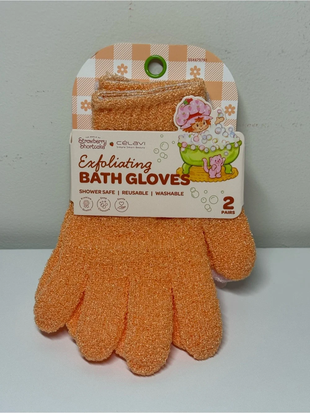 Strawberry Shortcake X Celavi Exfoliating Bath Gloves 2pk Orange Pink